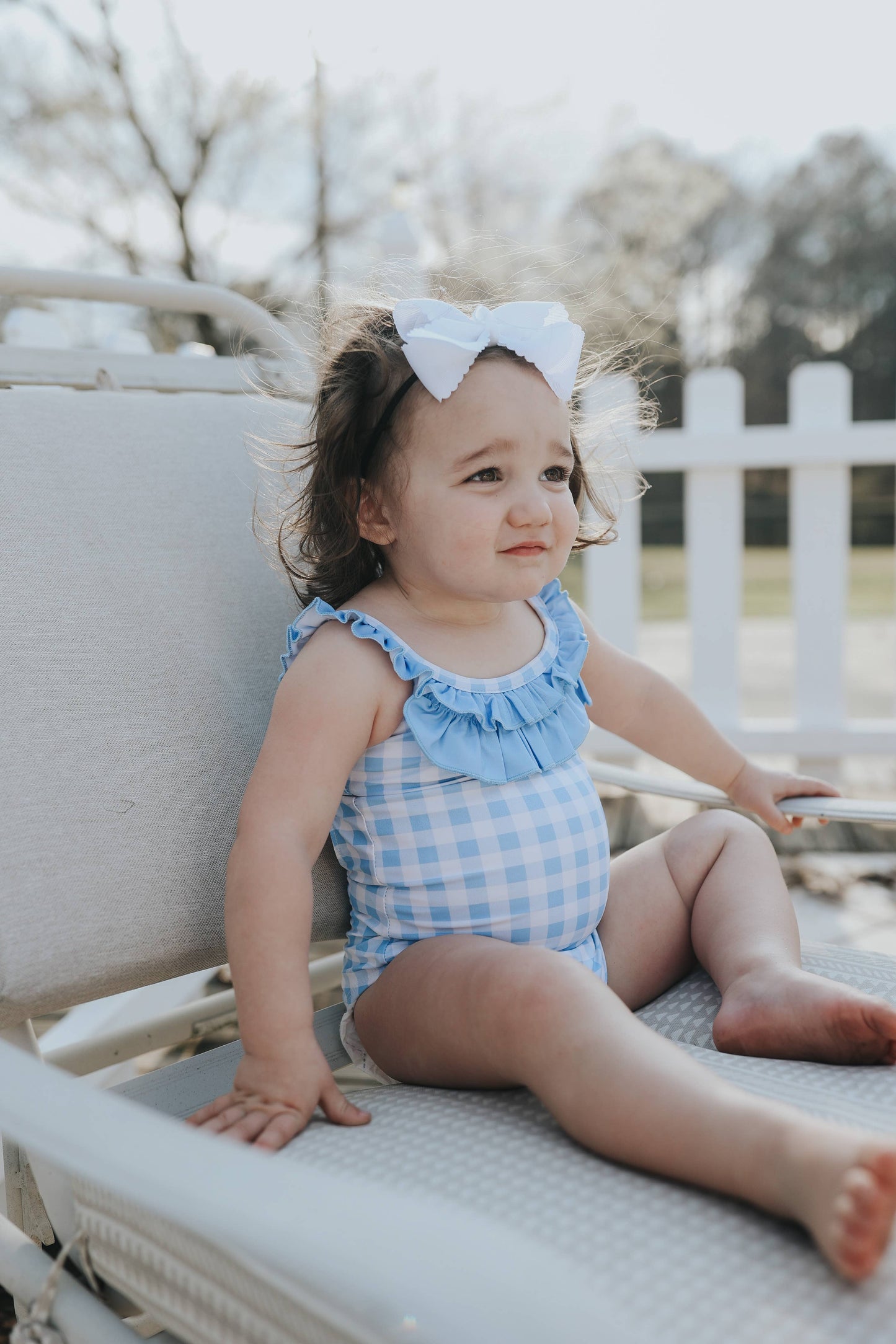 Blue Gingham Bow Back | Swim