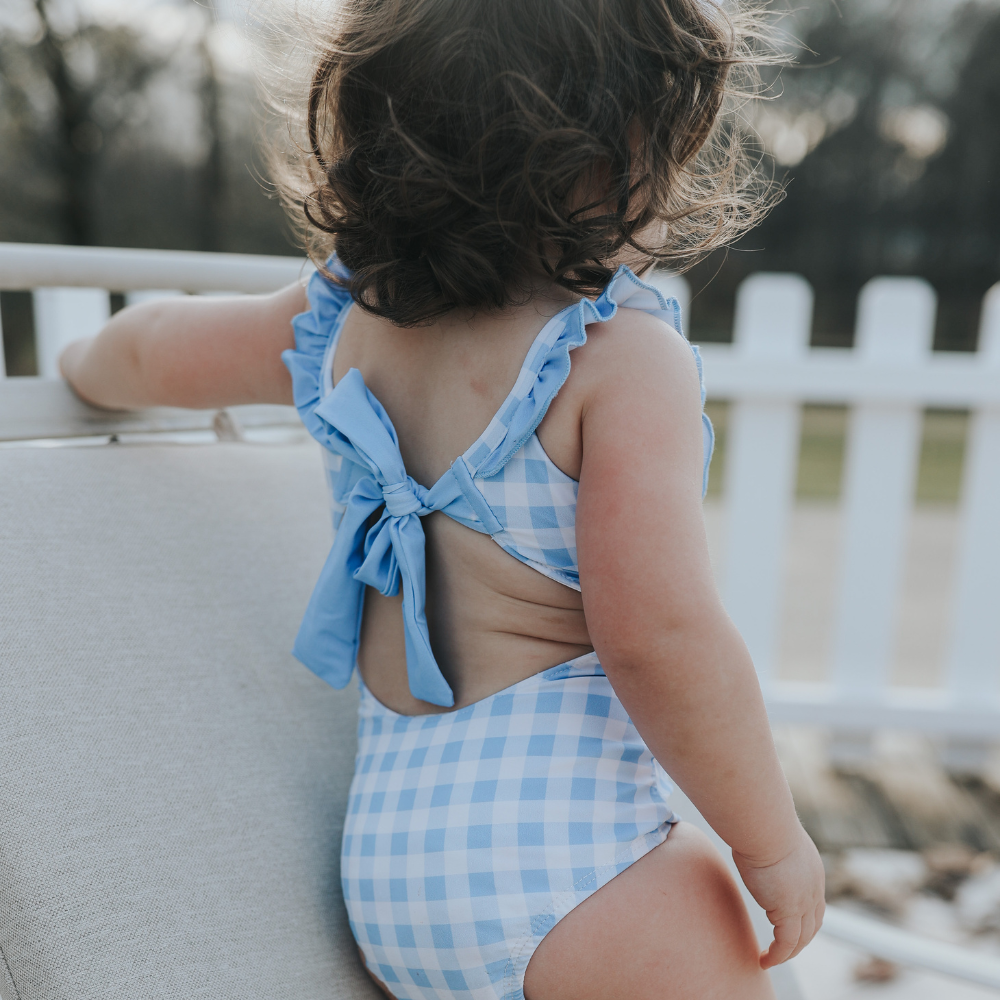 Blue Gingham Bow Back | Swim