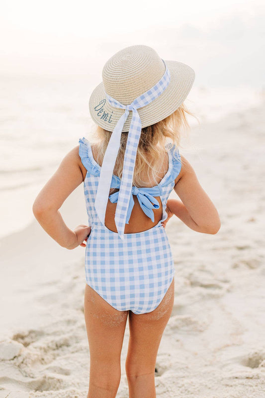 Blue Gingham Bow Back | Swim